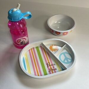 Melamine Ware Divided Peace & Love Toddler Plate & Bowl Set